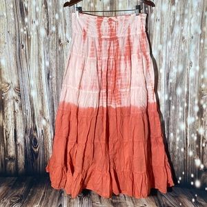 Chelsea & Theodore Women Tie Dye Flared Midi Cotton Skirt Lined Rust Orange Med